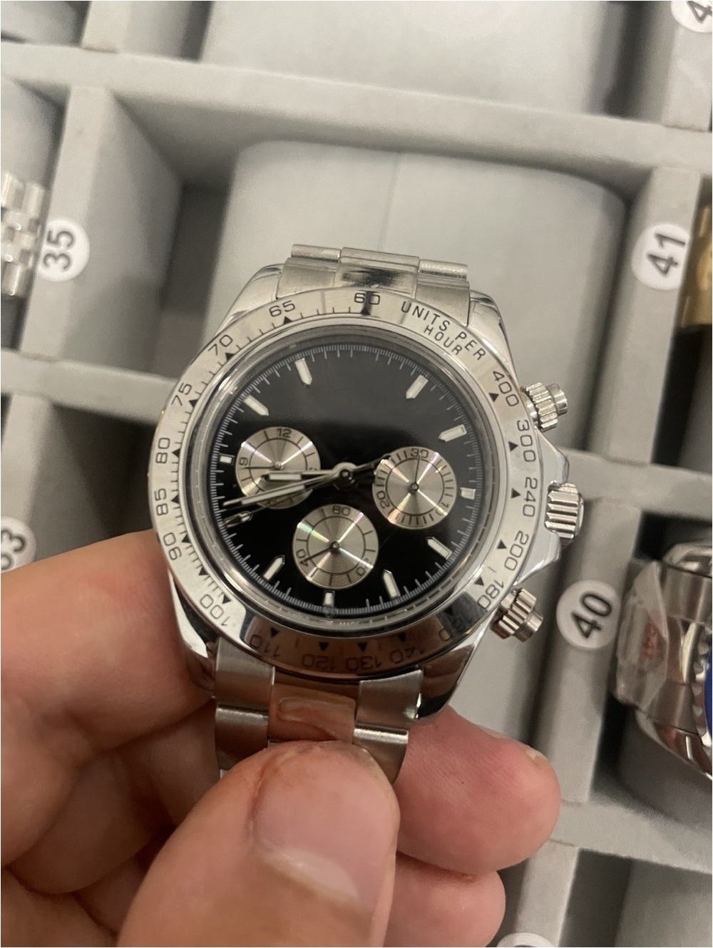 Stainless Steel Chronograph Watch with Black Dial 41mm stock 347